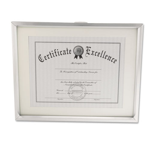 Universal® wholesale. UNIVERSAL® Plastic Document Frame With Mat, 11 X 14 And 8 1-2 X 11 Inserts, Metallic Silver. HSD Wholesale: Janitorial Supplies, Breakroom Supplies, Office Supplies.