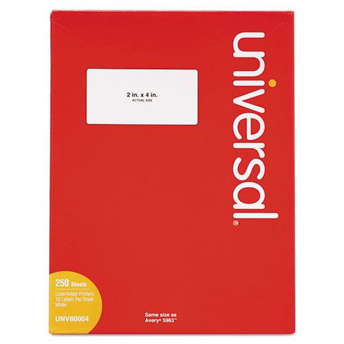 Universal® wholesale. White Labels, Inkjet-laser Printers, 2 X 4, White, 10-sheet, 250 Sheets-box. HSD Wholesale: Janitorial Supplies, Breakroom Supplies, Office Supplies.