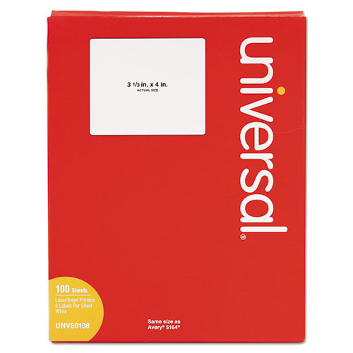 Universal® wholesale. White Labels, Inkjet-laser Printers, 3.33 X 4, White, 6-sheet, 100 Sheets-box. HSD Wholesale: Janitorial Supplies, Breakroom Supplies, Office Supplies.