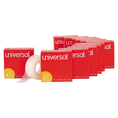 Universal® wholesale. UNIVERSAL® Invisible Tape, 1" Core, 0.75" X 83.33 Ft, Clear, 12-pack. HSD Wholesale: Janitorial Supplies, Breakroom Supplies, Office Supplies.