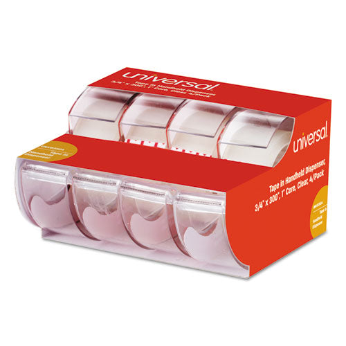 Universal® wholesale. UNIVERSAL® Invisible Tape With Handheld Dispenser, 1" Core, 0.75" X 25 Ft, Clear, 4-pack. HSD Wholesale: Janitorial Supplies, Breakroom Supplies, Office Supplies.