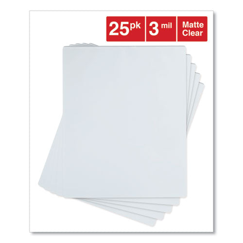 Universal® wholesale. UNIVERSAL® Laminating Pouches, 3 Mil, 9" X 11.5", Matte Clear, 25-pack. HSD Wholesale: Janitorial Supplies, Breakroom Supplies, Office Supplies.
