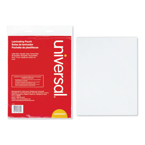 Universal® wholesale. UNIVERSAL® Laminating Pouches, 3 Mil, 9" X 11.5", Matte Clear, 25-pack. HSD Wholesale: Janitorial Supplies, Breakroom Supplies, Office Supplies.