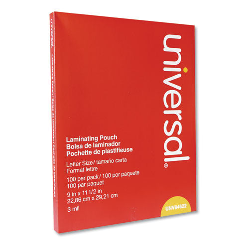 Universal® wholesale. UNIVERSAL® Laminating Pouches, 3 Mil, 9" X 11.5", Matte Clear, 100-box. HSD Wholesale: Janitorial Supplies, Breakroom Supplies, Office Supplies.