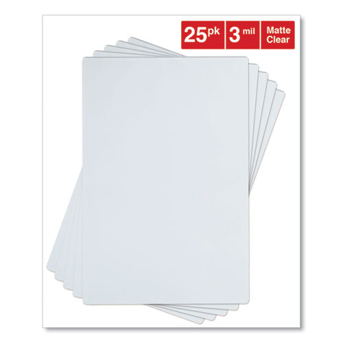 Universal® wholesale. UNIVERSAL® Laminating Pouches, 3 Mil, 18" X 12", Matte Clear, 25-pack. HSD Wholesale: Janitorial Supplies, Breakroom Supplies, Office Supplies.