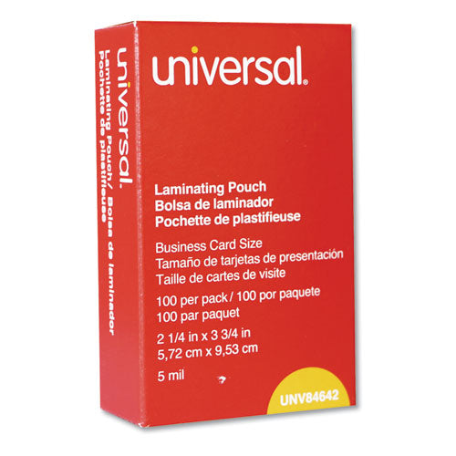 Universal® wholesale. UNIVERSAL® Laminating Pouches, 5 Mil, 3.75" X 2.25", Matte Clear, 100-box. HSD Wholesale: Janitorial Supplies, Breakroom Supplies, Office Supplies.