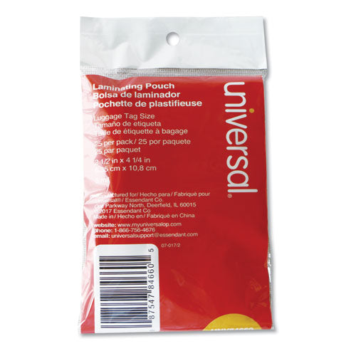 Universal® wholesale. UNIVERSAL® Laminating Pouches, 5 Mil, 2.5" X 4.25", Matte Clear, 25-pack. HSD Wholesale: Janitorial Supplies, Breakroom Supplies, Office Supplies.