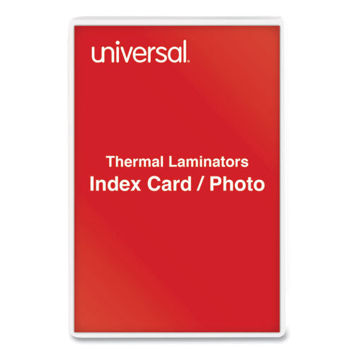 Universal® wholesale. UNIVERSAL® Laminating Pouches, 5 Mil, 6.5" X 4.38", Crystal Clear, 100-box. HSD Wholesale: Janitorial Supplies, Breakroom Supplies, Office Supplies.