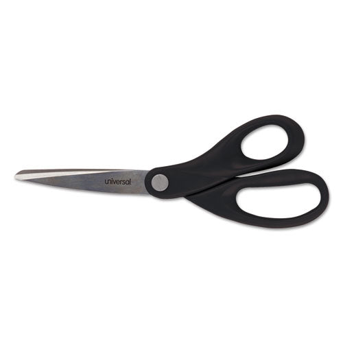 Universal® wholesale. UNIVERSAL® Stainless Steel Office Scissors, 8" Long, 3.75" Cut Length, Black Straight Handle. HSD Wholesale: Janitorial Supplies, Breakroom Supplies, Office Supplies.