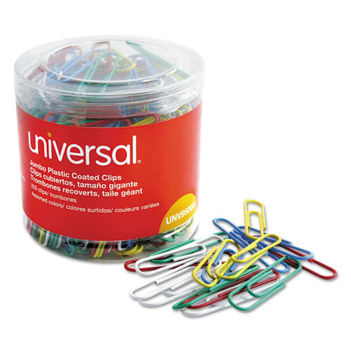 Universal® wholesale. UNIVERSAL® Plastic-coated Paper Clips, Jumbo, Assorted Colors, 250-pack. HSD Wholesale: Janitorial Supplies, Breakroom Supplies, Office Supplies.