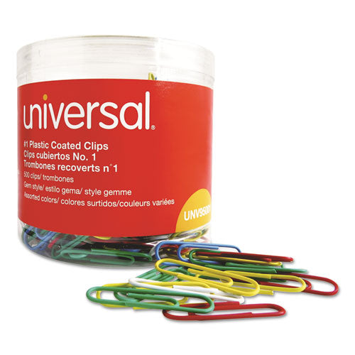 Universal® wholesale. UNIVERSAL® Plastic-coated Paper Clips, Small (no. 1), Assorted Colors, 500-pack. HSD Wholesale: Janitorial Supplies, Breakroom Supplies, Office Supplies.