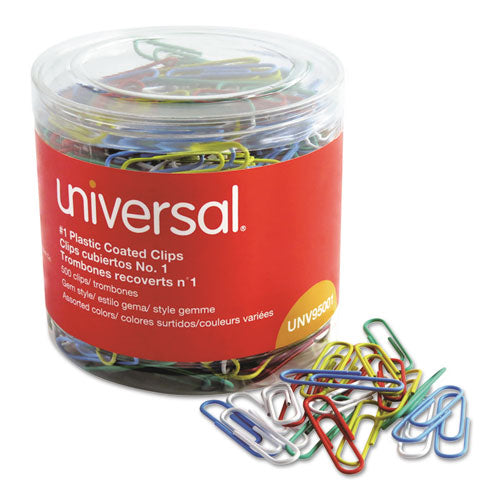 Universal® wholesale. UNIVERSAL® Plastic-coated Paper Clips, Small (no. 1), Assorted Colors, 500-pack. HSD Wholesale: Janitorial Supplies, Breakroom Supplies, Office Supplies.