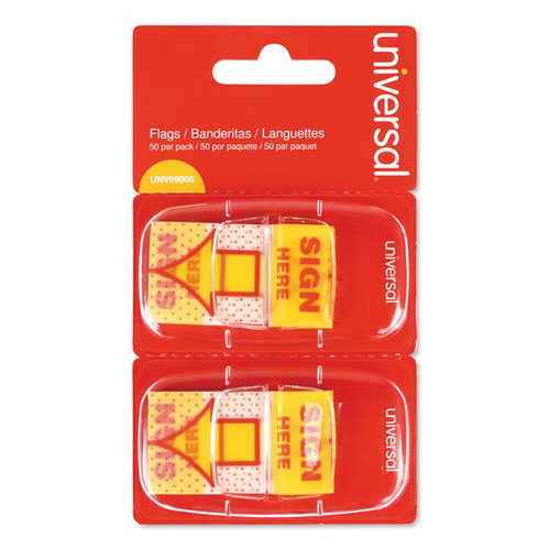 Universal® wholesale. UNIVERSAL Arrow Page Flags, "sign Here", Yellow-red, 2 Dispensers Of 50 Flags-pack. HSD Wholesale: Janitorial Supplies, Breakroom Supplies, Office Supplies.