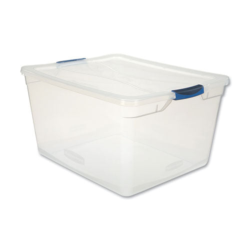Rubbermaid® wholesale. Rubbermaid® Clever Store Basic Latch-lid Container, 71 Qt, 18.63" X 23.5" X 12.25", Clear. HSD Wholesale: Janitorial Supplies, Breakroom Supplies, Office Supplies.