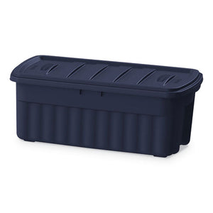 Rubbermaid® wholesale. Rubbermaid® Roughneck Storage Box, 50 Gal, 21.2" X 43" X 17.88", Dark Indigo Metallic. HSD Wholesale: Janitorial Supplies, Breakroom Supplies, Office Supplies.