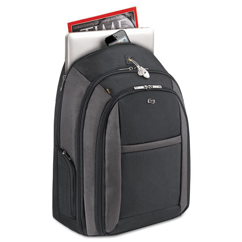 Solo wholesale. Pro Checkfast Backpack, 16", 13 3-4" X 6 1-2" X 17 3-4", Black. HSD Wholesale: Janitorial Supplies, Breakroom Supplies, Office Supplies.