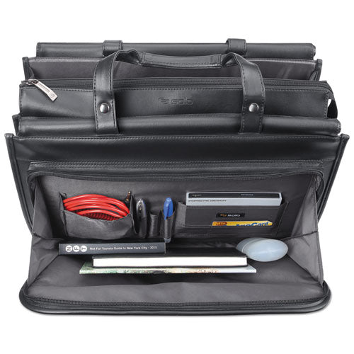 Solo wholesale. Harrison Briefcase, 16.75" X 7.75" X 12", Vinyl, Black. HSD Wholesale: Janitorial Supplies, Breakroom Supplies, Office Supplies.