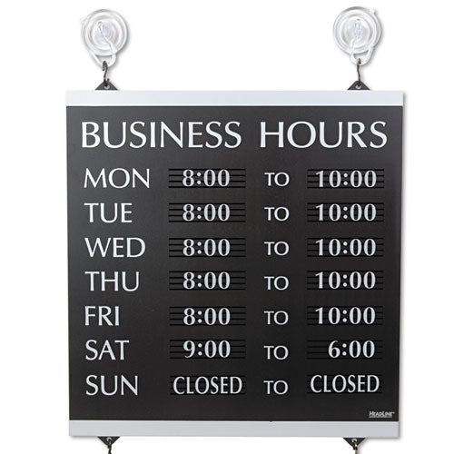 Headline® Sign wholesale. Century Series Business Hours Sign, Heavy-duty Plastic, 13 X 14, Black. HSD Wholesale: Janitorial Supplies, Breakroom Supplies, Office Supplies.