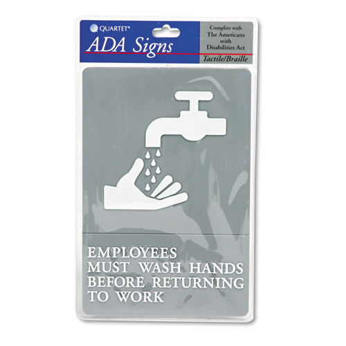 Headline® Sign wholesale. Ada Sign, Employees Must Wash Hands... Tactile Symbol-braille, 6 X 9, Gray. HSD Wholesale: Janitorial Supplies, Breakroom Supplies, Office Supplies.