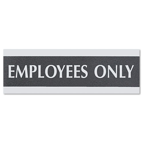 Headline® Sign wholesale. Century Series Office Sign, Employees Only, 9 X 3, Black-silver. HSD Wholesale: Janitorial Supplies, Breakroom Supplies, Office Supplies.