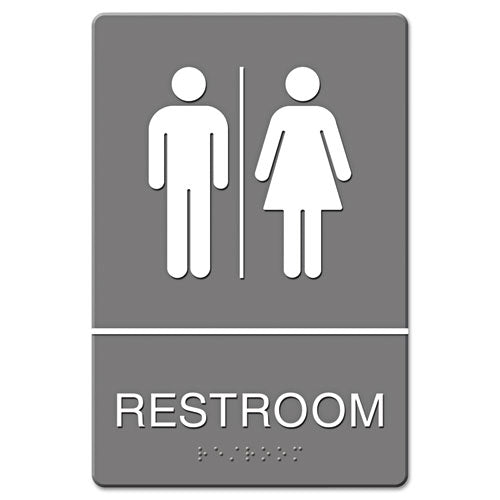 Headline® Sign wholesale. Ada Sign, Restroom Symbol Tactile Graphic, Molded Plastic, 6 X 9, Gray. HSD Wholesale: Janitorial Supplies, Breakroom Supplies, Office Supplies.