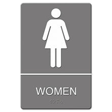 Load image into Gallery viewer, Headline® Sign wholesale. Ada Sign, Women Restroom Symbol W-tactile Graphic, Molded Plastic, 6 X 9, Gray. HSD Wholesale: Janitorial Supplies, Breakroom Supplies, Office Supplies.