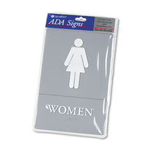 Load image into Gallery viewer, Headline® Sign wholesale. Ada Sign, Women Restroom Symbol W-tactile Graphic, Molded Plastic, 6 X 9, Gray. HSD Wholesale: Janitorial Supplies, Breakroom Supplies, Office Supplies.