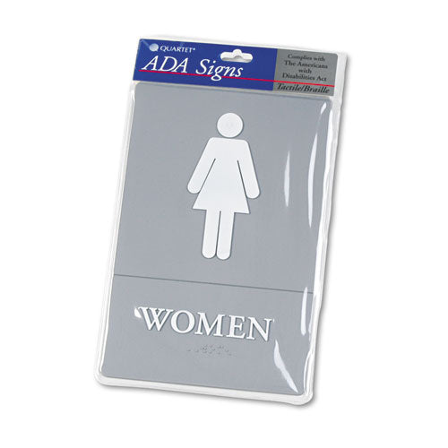 Headline® Sign wholesale. Ada Sign, Women Restroom Symbol W-tactile Graphic, Molded Plastic, 6 X 9, Gray. HSD Wholesale: Janitorial Supplies, Breakroom Supplies, Office Supplies.