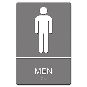 Headline® Sign wholesale. Ada Sign, Men Restroom Symbol W-tactile Graphic, Molded Plastic, 6 X 9, Gray. HSD Wholesale: Janitorial Supplies, Breakroom Supplies, Office Supplies.