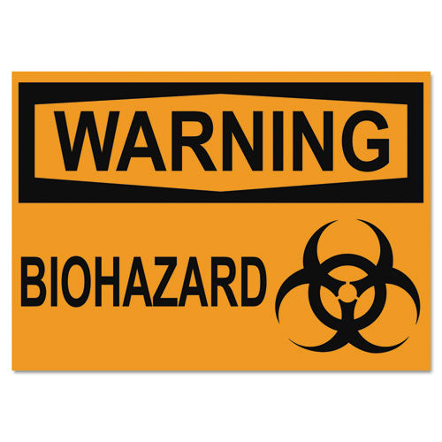 Headline® Sign wholesale. Osha Safety Signs, Warning Biohazard, Orange-black, 10 X 14. HSD Wholesale: Janitorial Supplies, Breakroom Supplies, Office Supplies.