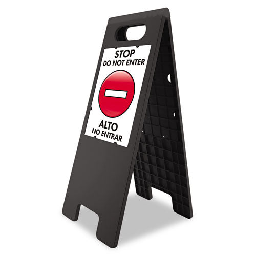 Headline® Sign wholesale. Floor Tent Sign, Doublesided, Plastic, 10 1-2" X 25 1-2", Black. HSD Wholesale: Janitorial Supplies, Breakroom Supplies, Office Supplies.