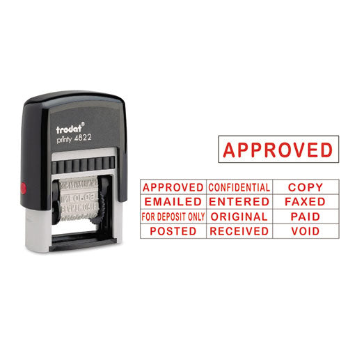 Trodat® wholesale. Self-inking Stamps, 12-message, Self-inking, 1 1-4 X 3-8, Red. HSD Wholesale: Janitorial Supplies, Breakroom Supplies, Office Supplies.