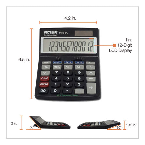 Victor® wholesale. 1180-3a Antimicrobial Desktop Calculator, 12-digit Lcd. HSD Wholesale: Janitorial Supplies, Breakroom Supplies, Office Supplies.