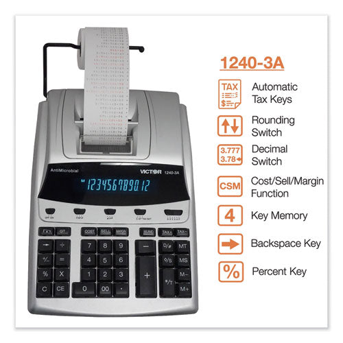 Victor® wholesale. 1240-3a Antimicrobial Printing Calculator, Black-red Print, 4.5 Lines-sec. HSD Wholesale: Janitorial Supplies, Breakroom Supplies, Office Supplies.