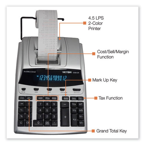 Victor® wholesale. 1240-3a Antimicrobial Printing Calculator, Black-red Print, 4.5 Lines-sec. HSD Wholesale: Janitorial Supplies, Breakroom Supplies, Office Supplies.