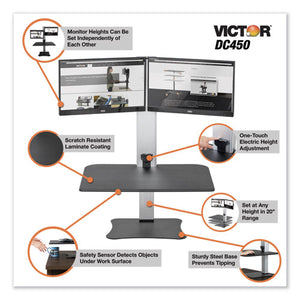 Victor® wholesale. High Rise Electric Dual Monitor Standing Desk Workstation, 28" X 23" X 20.25", Black-aluminum. HSD Wholesale: Janitorial Supplies, Breakroom Supplies, Office Supplies.