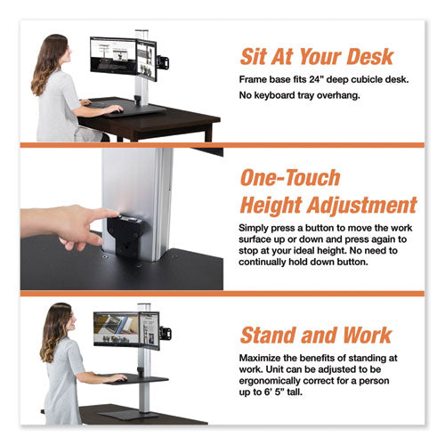 Victor® wholesale. High Rise Electric Dual Monitor Standing Desk Workstation, 28" X 23" X 20.25", Black-aluminum. HSD Wholesale: Janitorial Supplies, Breakroom Supplies, Office Supplies.