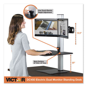 Victor® wholesale. High Rise Electric Dual Monitor Standing Desk Workstation, 28" X 23" X 20.25", Black-aluminum. HSD Wholesale: Janitorial Supplies, Breakroom Supplies, Office Supplies.