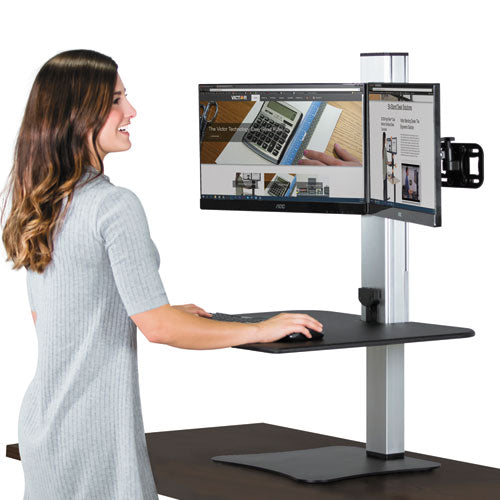 Victor® wholesale. High Rise Electric Dual Monitor Standing Desk Workstation, 28" X 23" X 20.25", Black-aluminum. HSD Wholesale: Janitorial Supplies, Breakroom Supplies, Office Supplies.