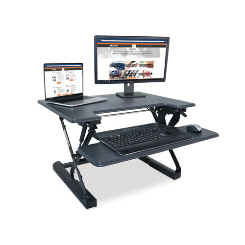Victor® wholesale. High Rise Height Adjustable Standing Desk With Keyboard Tray, 31" X 31.25" X 5.25" To 20", Gray-black. HSD Wholesale: Janitorial Supplies, Breakroom Supplies, Office Supplies.