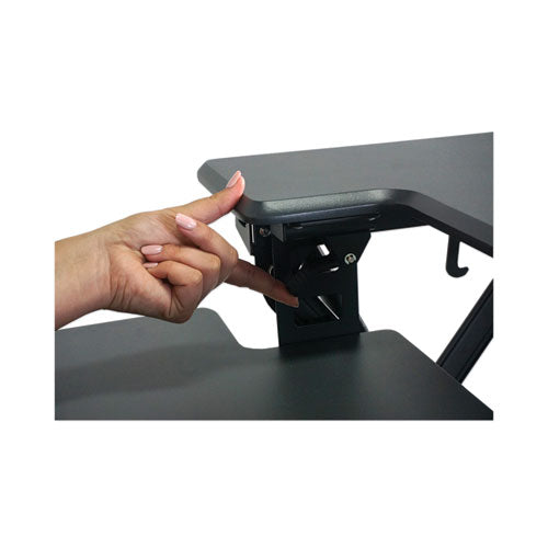 Victor® wholesale. High Rise Height Adjustable Standing Desk With Keyboard Tray, 36" X 31.25" X 5.25" To 20", Gray-black. HSD Wholesale: Janitorial Supplies, Breakroom Supplies, Office Supplies.