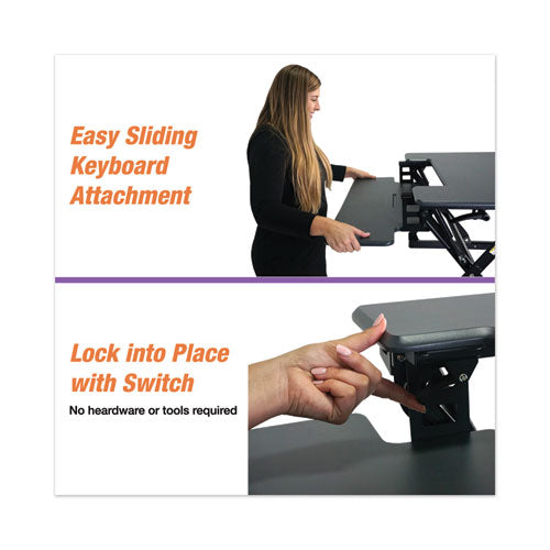 Victor® wholesale. High Rise Height Adjustable Standing Desk With Keyboard Tray, 36" X 31.25" X 5.25" To 20", Gray-black. HSD Wholesale: Janitorial Supplies, Breakroom Supplies, Office Supplies.