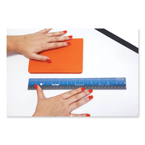 Victor® wholesale. Easy Read Stainless Steel Ruler, Standard-metric, 12", Blue. HSD Wholesale: Janitorial Supplies, Breakroom Supplies, Office Supplies.