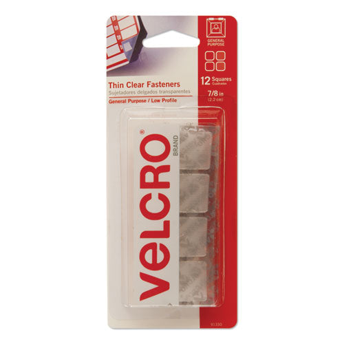 VELCRO® Brand wholesale. Sticky-back Fasteners, Removable Adhesive, 0.88" X 0.88", Clear, 12-pack. HSD Wholesale: Janitorial Supplies, Breakroom Supplies, Office Supplies.