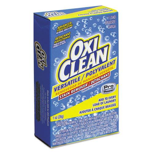 OxiClean™ wholesale. Versatile Stain Remover Vend-box, 1-load, 1oz Box, 156-carton. HSD Wholesale: Janitorial Supplies, Breakroom Supplies, Office Supplies.