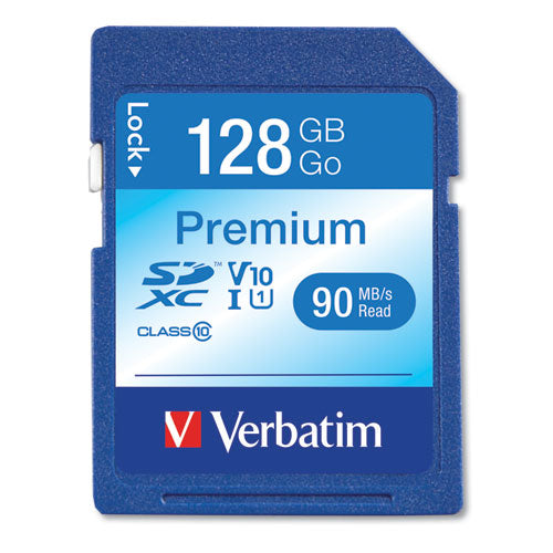 Verbatim® wholesale. 128gb Premium Sdxc Memory Card, Uhs-i V10 U1 Class 10, Up To 90mb-s Read Speed. HSD Wholesale: Janitorial Supplies, Breakroom Supplies, Office Supplies.
