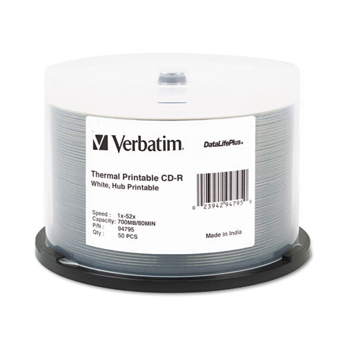 Verbatim® wholesale. Printable Cd-r Discs, 700mb-80min, 52x, Spindle, White, 50-pack. HSD Wholesale: Janitorial Supplies, Breakroom Supplies, Office Supplies.