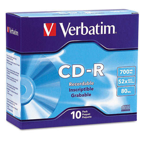 Verbatim® wholesale. Cd-r Discs, 700mb-80min, 52x, W-slim Jewel Cases, Silver, 10-pack. HSD Wholesale: Janitorial Supplies, Breakroom Supplies, Office Supplies.
