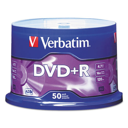 Verbatim® wholesale. Dvd+r Discs, 4.7gb, 16x, Spindle, Matte Silver, 50-pack. HSD Wholesale: Janitorial Supplies, Breakroom Supplies, Office Supplies.