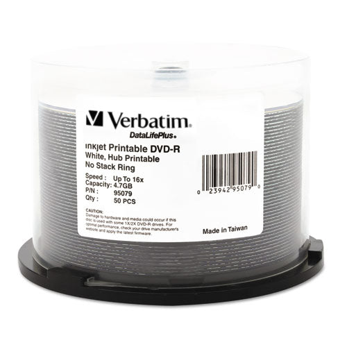 Verbatim® wholesale. Dvd-r Discs 4.7gb 16x Datalifeplus White Inkjet Printable, 50-pk Spindle. HSD Wholesale: Janitorial Supplies, Breakroom Supplies, Office Supplies.